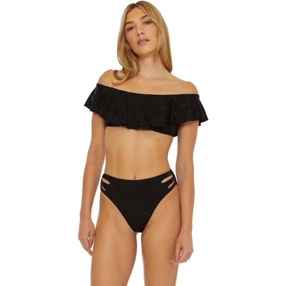 NWT! Trina Turk Joplin Jacquard Off the Shoulder Ruffle Bandeau Top - Size 8 - Picture 4 of 10